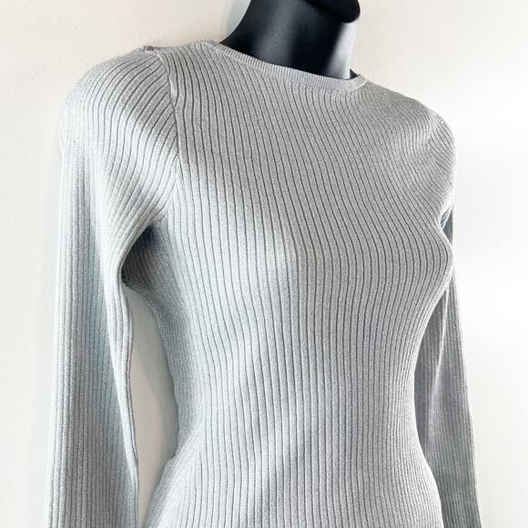 PrettyLittleThing Silver Glitter Knit Open Back Top and Mini Skirt Set S / M - Picture 8 of 12